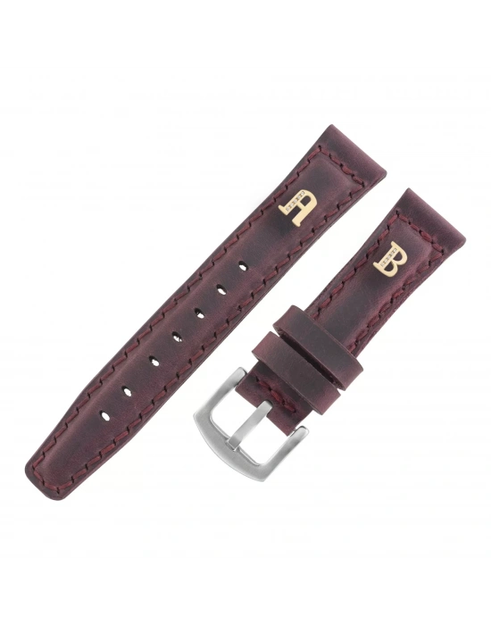 İsme Özel El Dikişli Saat Kordonu - %100 Crazy Deri - AG03002 - Bordo