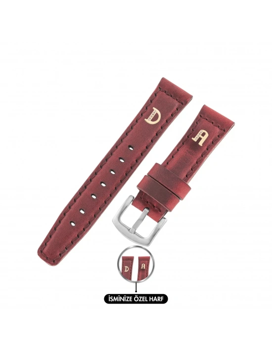 İsme Özel El Dikişli Saat Kordonu - %100 Crazy Deri - AG03002 - Kırmızı