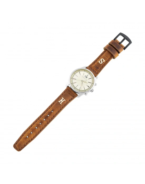 İsme Özel El Dikişli Saat Kordonu - %100 Crazy Deri - AG03002 - Taba