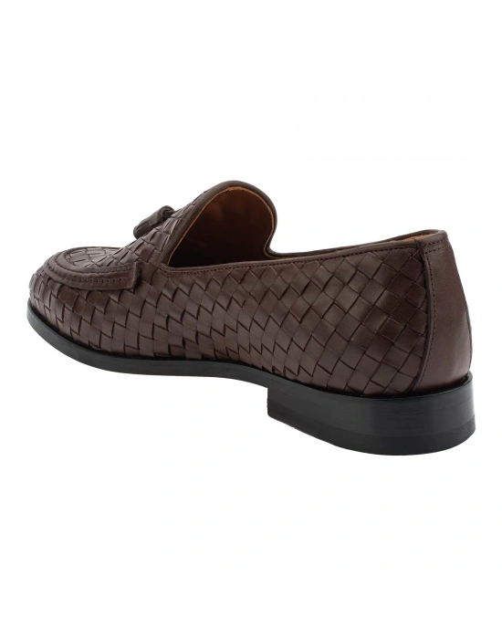 İsme Özel El Örgüsü Kösele Erkek Ayakkabı - %100 Hakiki Deri - Altın Harf - AA01002 - Kahverengi