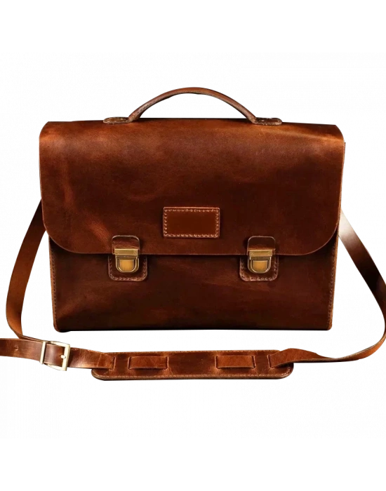 İsme Özel Evrak Çantası - Messenger Bag - %100 Deri - AC09001 - Koyu Kahverengi