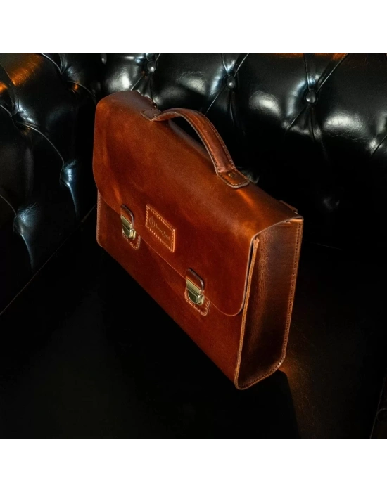 İsme Özel Evrak Çantası - Messenger Bag - %100 Deri - AC09001 - Koyu Kahverengi