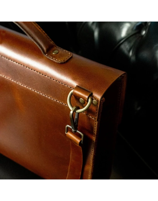 İsme Özel Evrak Çantası - Messenger Bag - %100 Deri - AC09001 - Koyu Kahverengi