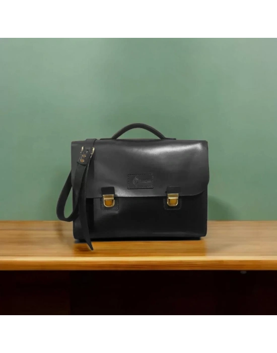 İsme Özel Evrak Çantası - Messenger Bag - %100 Deri - AC09001 - Siyah