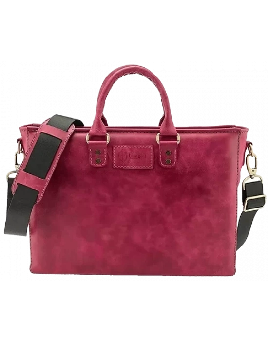 İsme Özel Günlük Kullanım El Omuz Evrak Laptop Çantası - %100 Deri - AC09004 - Fuşya