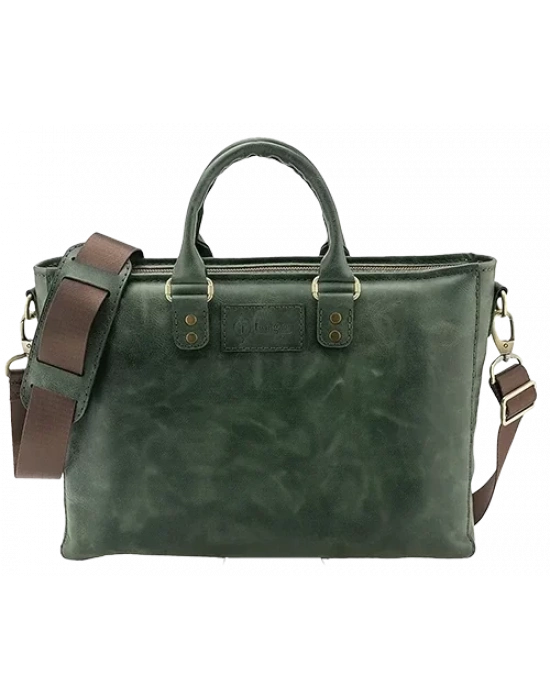 İsme Özel Günlük Kullanım El Omuz Evrak Laptop Çantası - %100 Deri - AC09004 - Haki