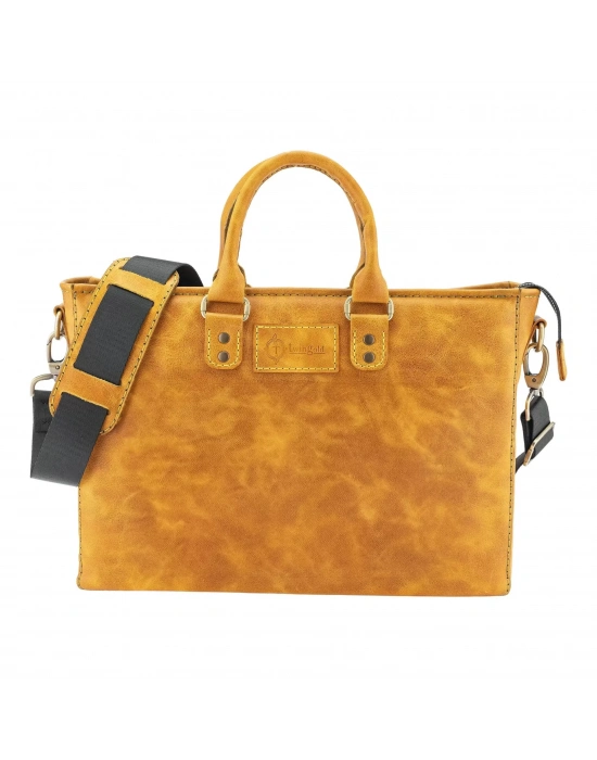 İsme Özel Günlük Kullanım El Omuz Evrak Laptop Çantası - %100 Deri - AC09004 - Hardal Sarısı