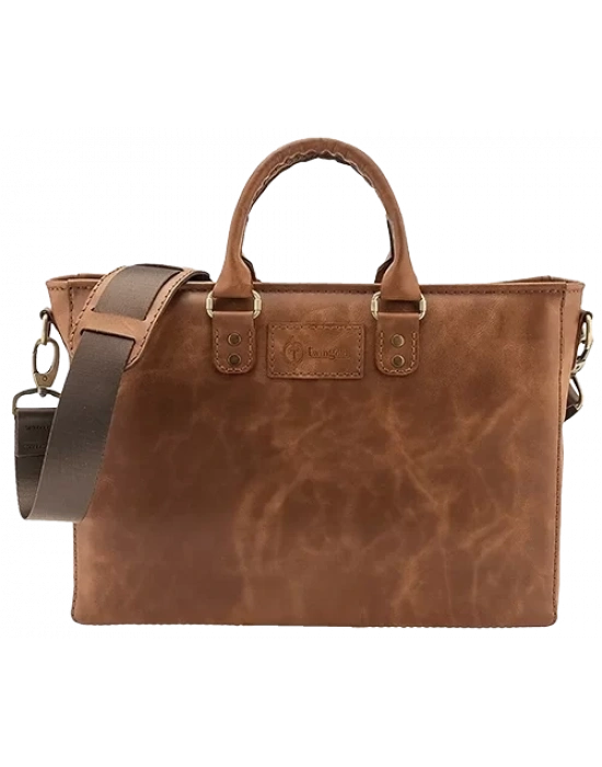 İsme Özel Günlük Kullanım El Omuz Evrak Laptop Çantası - %100 Deri - AC09004 - Kahverengi