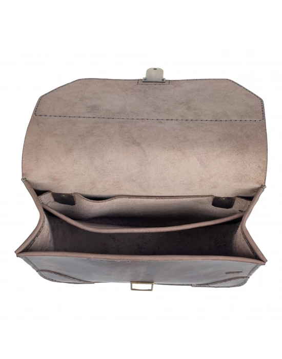 İsme Özel Günlük Orta Boy Omuz Çantası - %100 Crazy Deri - AC03002 - Antrasit