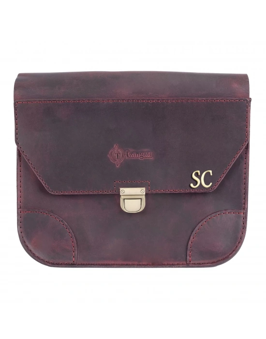 İsme Özel Günlük Orta Boy Omuz Çantası - %100 Crazy Deri - AC03002 - Bordo