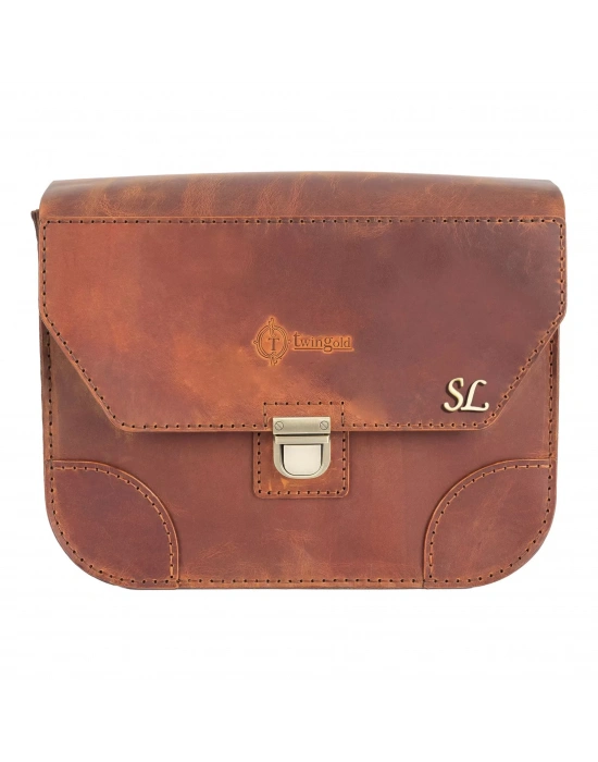 İsme Özel Günlük Orta Boy Omuz Çantası - %100 Crazy Deri - AC03002 - Taba