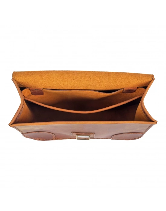 İsme Özel Günlük Orta Boy Omuz Çantası - %100 Crazy Deri - AC03002 - Taba