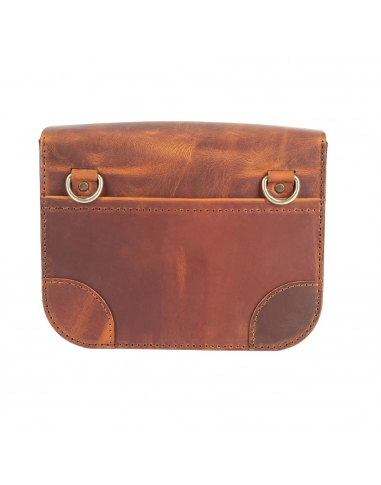 İsme Özel Günlük Orta Boy Omuz Çantası - %100 Crazy Deri - AC03002 - Taba