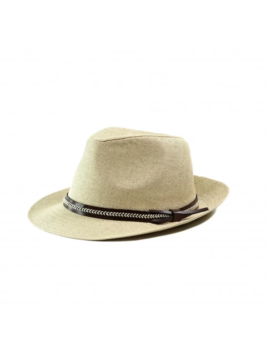 İsme Özel Hasır Fötr Şapka - AB01006 - Bej