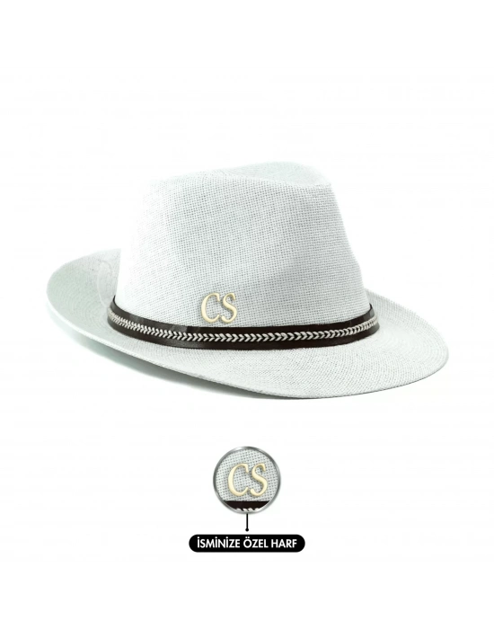 İsme Özel Hasır Fötr Şapka - AB01006 - Beyaz