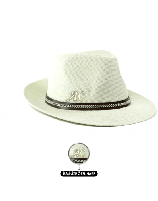 İsme Özel Hasır Fötr Şapka - AB01006 - Ekru