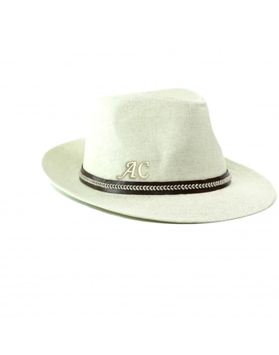 İsme Özel Hasır Fötr Şapka - AB01006 - Ekru