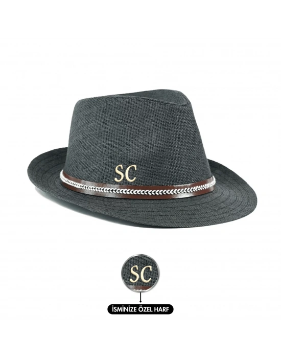 İsme Özel Hasır Fötr Şapka - AB01006 - Siyah