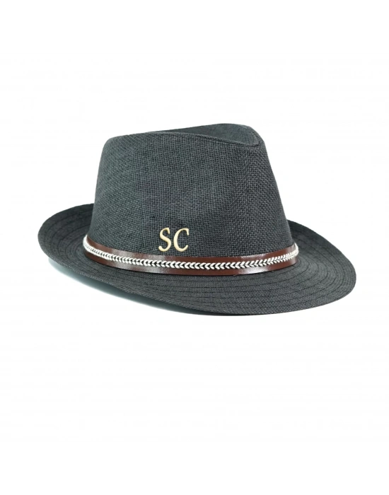 İsme Özel Hasır Fötr Şapka - AB01006 - Siyah