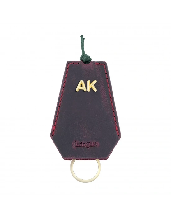 İsme Özel İpli Anahtarlık - % 100 Crazy Deri - AG01002 - Bordo