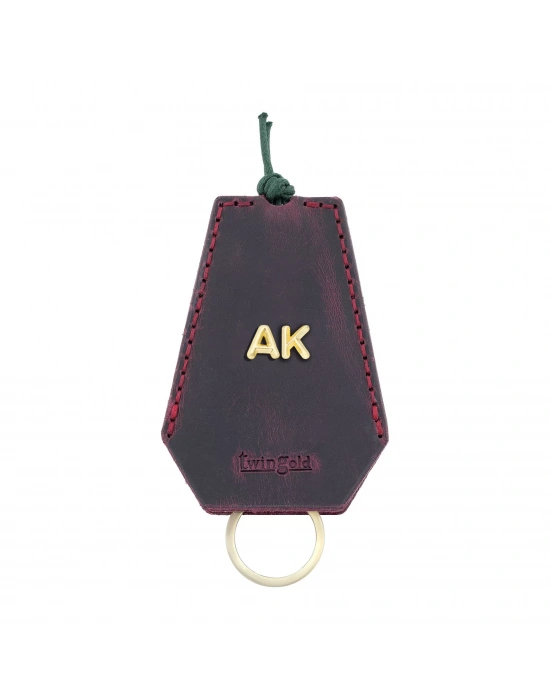 İsme Özel İpli Anahtarlık - % 100 Crazy Deri - AG01002 - Bordo
