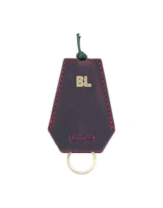 İsme Özel İpli Anahtarlık - % 100 Crazy Deri - AG01002 - Bordo