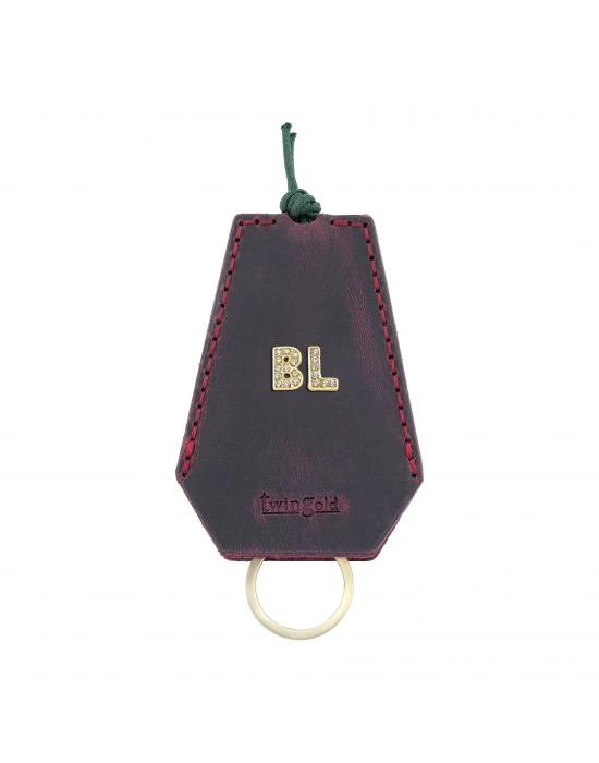 İsme Özel İpli Anahtarlık - % 100 Crazy Deri - AG01002 - Bordo