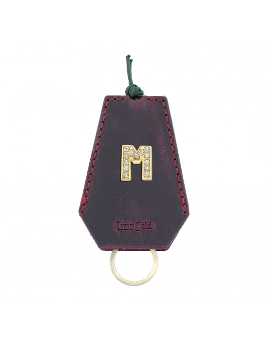 İsme Özel İpli Anahtarlık - % 100 Crazy Deri - AG01002 - Bordo