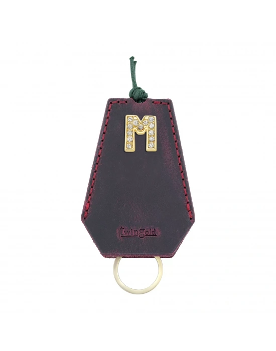 İsme Özel İpli Anahtarlık - % 100 Crazy Deri - AG01002 - Bordo