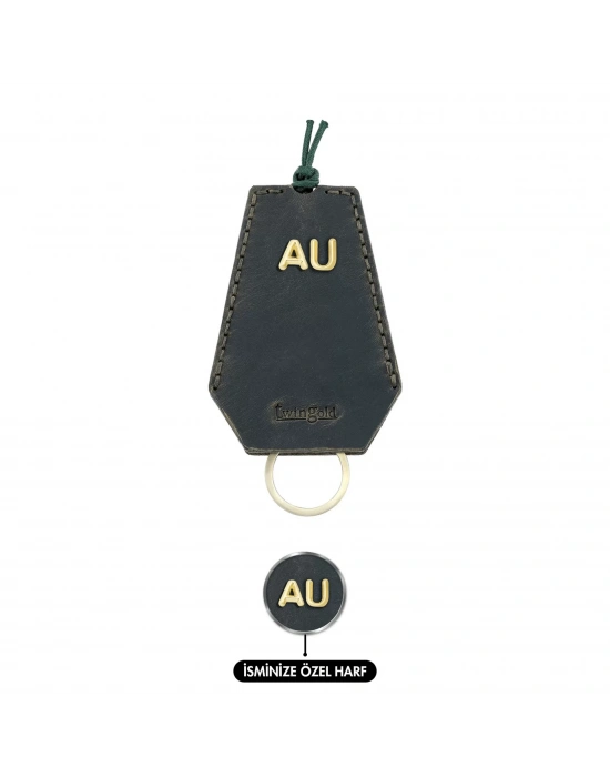 İsme Özel İpli Anahtarlık - % 100 Crazy Deri - AG01002 - Haki