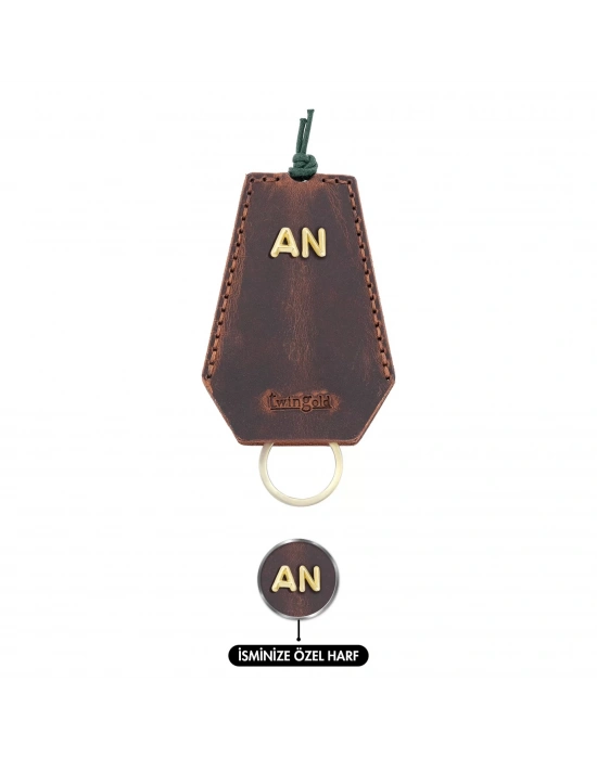 İsme Özel İpli Anahtarlık - % 100 Crazy Deri - AG01002 - Kahverengi