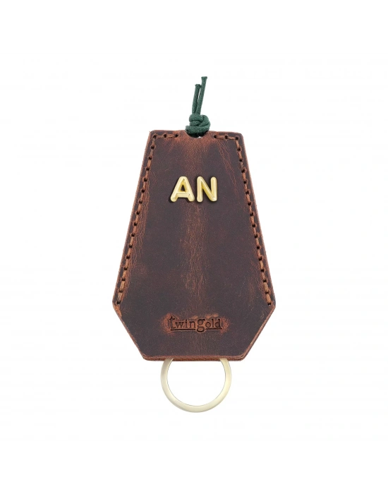İsme Özel İpli Anahtarlık - % 100 Crazy Deri - AG01002 - Kahverengi
