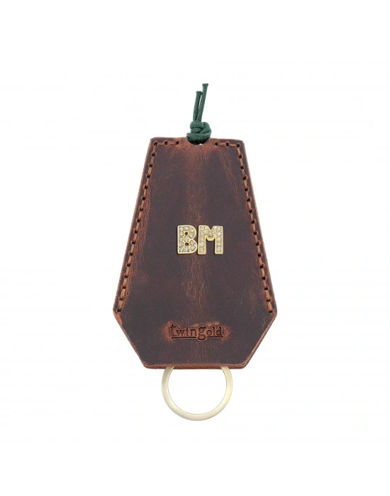 İsme Özel İpli Anahtarlık - % 100 Crazy Deri - AG01002 - Kahverengi