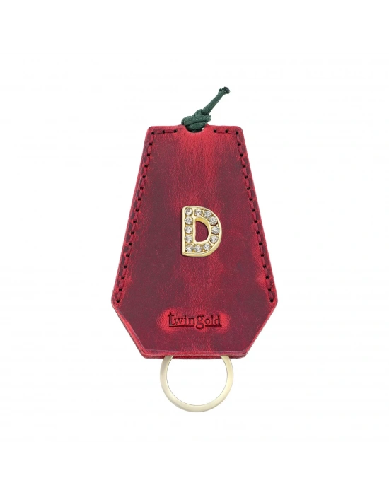 İsme Özel İpli Anahtarlık - % 100 Crazy Deri - AG01002 - Kırmızı