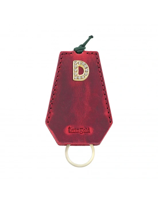 İsme Özel İpli Anahtarlık - % 100 Crazy Deri - AG01002 - Kırmızı