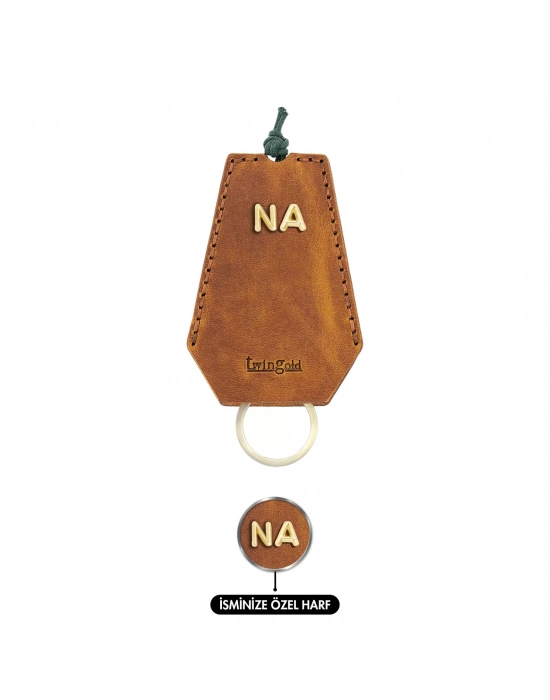 İsme Özel İpli Anahtarlık - % 100 Crazy Deri - AG01002 - Taba
