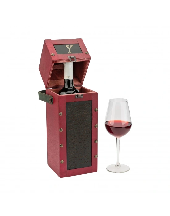 İsme Özel Kare Kapaklı Tekli Şaraplık - HH06001 - Bordo