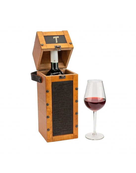 İsme Özel Kare Kapaklı Tekli Şaraplık - HH06001 - Taba