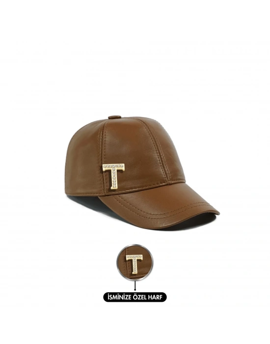 İsme Özel Kep Şapka - %100 Deri - AB01012 - Camel