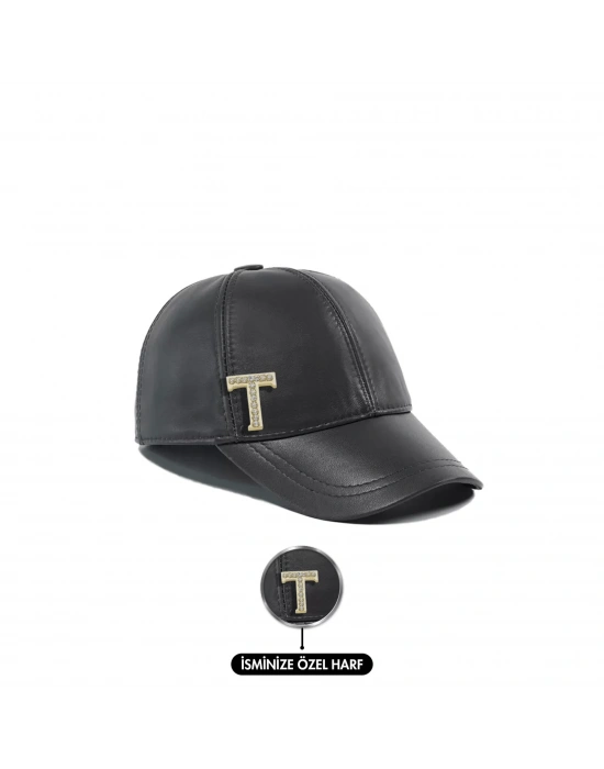 İsme Özel Kep Şapka - %100 Deri - AB01012 - Füme