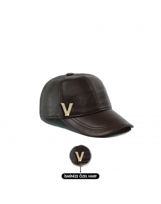 İsme Özel Kep Şapka - %100 Deri - AB01012 - Kahverengi