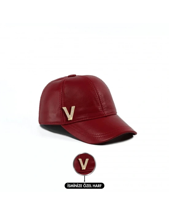 İsme Özel Kep Şapka - %100 Deri - AB01012 - Kırmızı