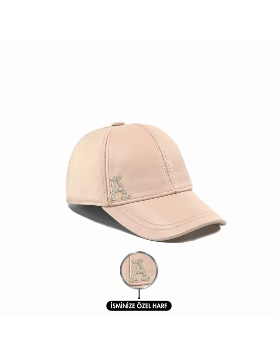 İsme Özel Kep Şapka - %100 Deri - AB01012 - Pudra