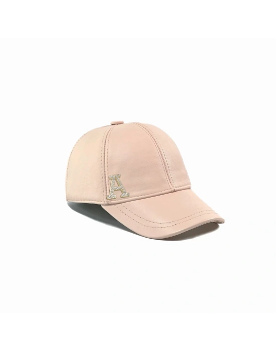 İsme Özel Kep Şapka - %100 Deri - AB01012 - Pudra