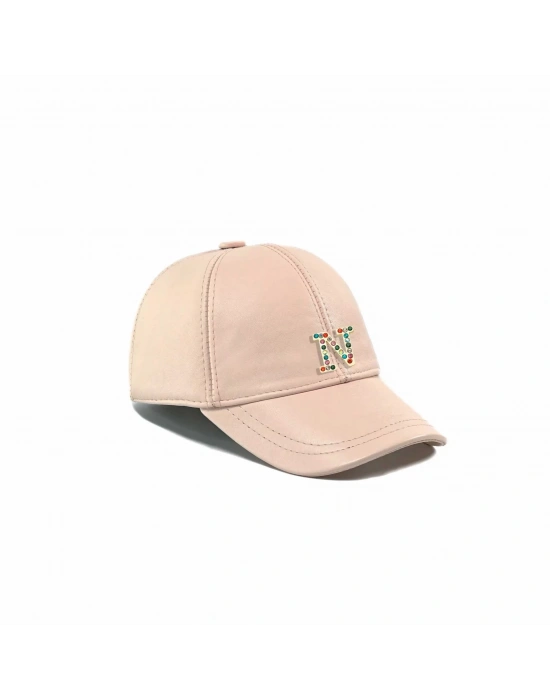 İsme Özel Kep Şapka - %100 Deri - AB01012 - Pudra