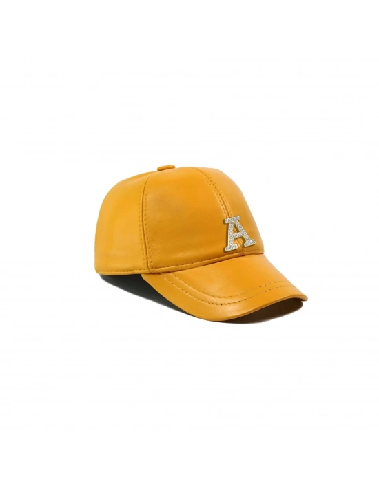 İsme Özel Kep Şapka - %100 Deri - AB01012 - Sarı