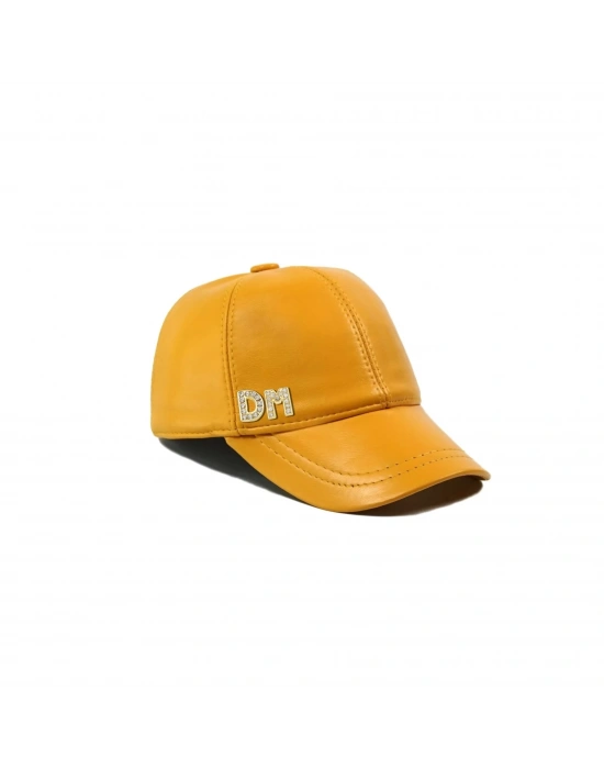 İsme Özel Kep Şapka - %100 Deri - AB01012 - Sarı