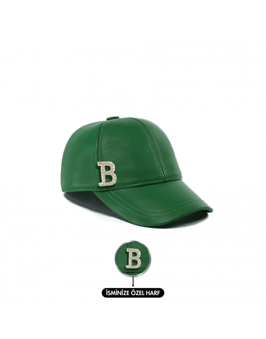 İsme Özel Kep Şapka - %100 Deri - AB01012 - Yeşil