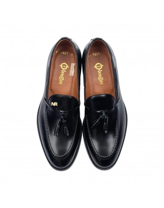 İsme Özel Loafer Erkek Ayakkabı - %100 Hakiki Açma Deri - Altın Harf - AA01003 - Siyah