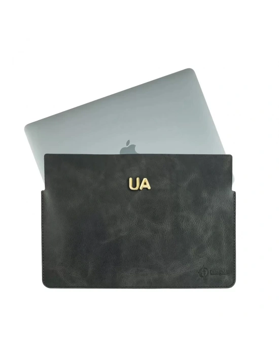 İsme Özel Macbook Kılıfı - %100 Rainbow Deri - ET02002 - Antrasit